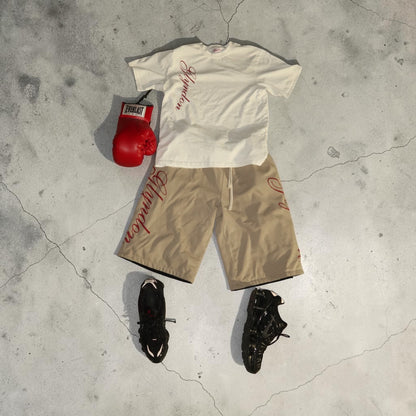 Cursive Tee & Reversible 3/4 Sweat Short
